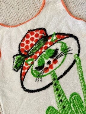 Vintage Anthropomorphic Cartoon Cat Terry Cloth Children's Smock Mid Century